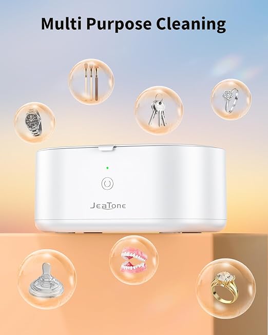 Ultrasonic Jewelry Cleaner Machine, JeaTone 20oz 46KHz Professional Ring Cleaner with 304 Stainless Steel Tank for All Jewelry, Eyeglasses, Watch Strap, Retainer, Dentures White