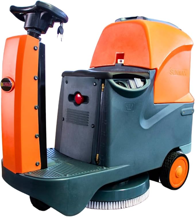 Ride-On Commercial and Industrial Floor Scrubber Machine, 22" Brush, 31" Squeegee, 18.5 gal Tanks, 5 Hour Continuous Working Time, 200 RPM, 48,000 Sqft/H, Batteries Included