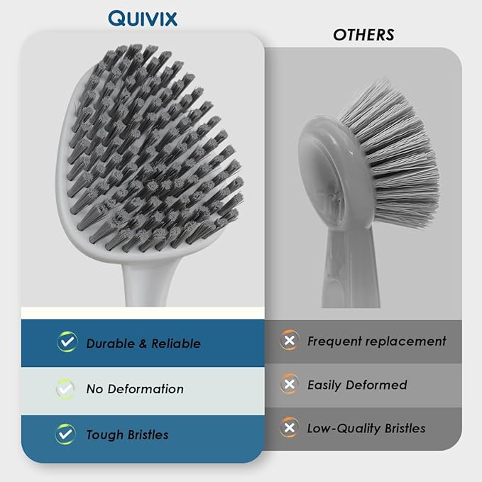 3 Pack Heavy Duty Shower Cleaning Brush Set, Stiff Bristles Grout Brush, Scrub Brushes for Cleaning Bathroom, Shower, Tile, Tub, Grout, Carpet, Floor (Crystal Gray)