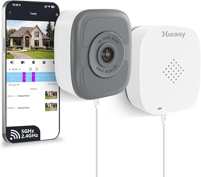 5MP 3K Window Security Camera with 24/7 Recording, No Subscription Required, Indoor Camera with Color Night Vision, Motion Detection, 2.4G＆5G WiFi, Quick & Easy Installation (2Pack)