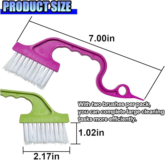 2PCS Car Crevice Cleaning Brush, Window Cleaner Tool, Plastic Detailing Brush with Ergonomic Handle, Hard Bristle Window Track Cleaner, Car Cleaning Tools for Home, Bathroom (Green/Rose Red)
