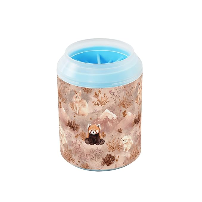 Dog Paw Cleaner Cups for Dogs Pets Foot Washer Paw Scrubber for Medium Small Cats Dogs Cute Cleaning Cup Pink Rabbits Redpandas Mountains Plants