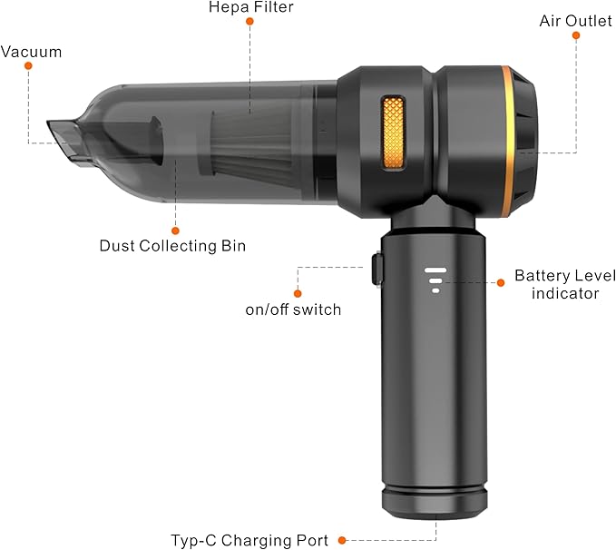 Handheld Cordless Vacuum,Car Vacuum Cleaner,4-in-1 22000PA High Power Portable Rechargeable Vacuum Cleaner with Brushless Motor, Small Handheld Vacuum & Air Blower & Pump-Black