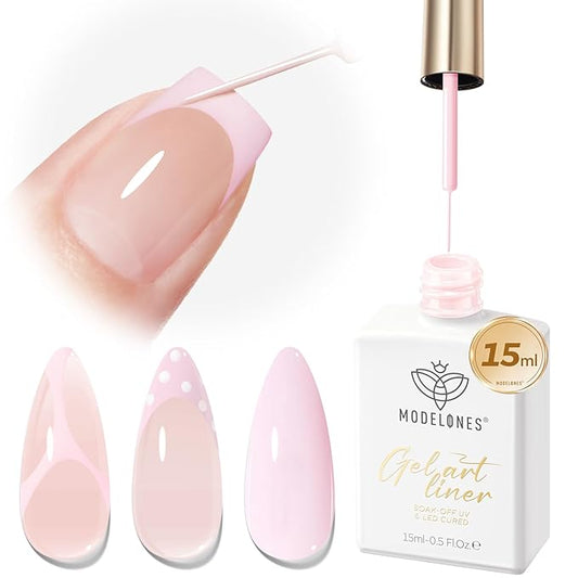 modelones Pink French Tip Liner Gel Polish, 15 ML Light Baby Blush Pastel Color Soft Pale Paint Swirl Nail Art with Fine Line Brush Soak Off U V DIY Home Salon Professional Manicure Gift for Women