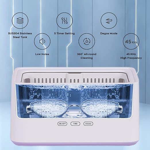 Adiding Jewelry Cleaning Machine, 1000mL (33.8oz) Sonic Retainer Ring Cleaner with 5 Time Mode and Degassing Function Ultrasonic for Glasses, Earrings, Necklaces, Denture, Coins, Pacifier (Purple)