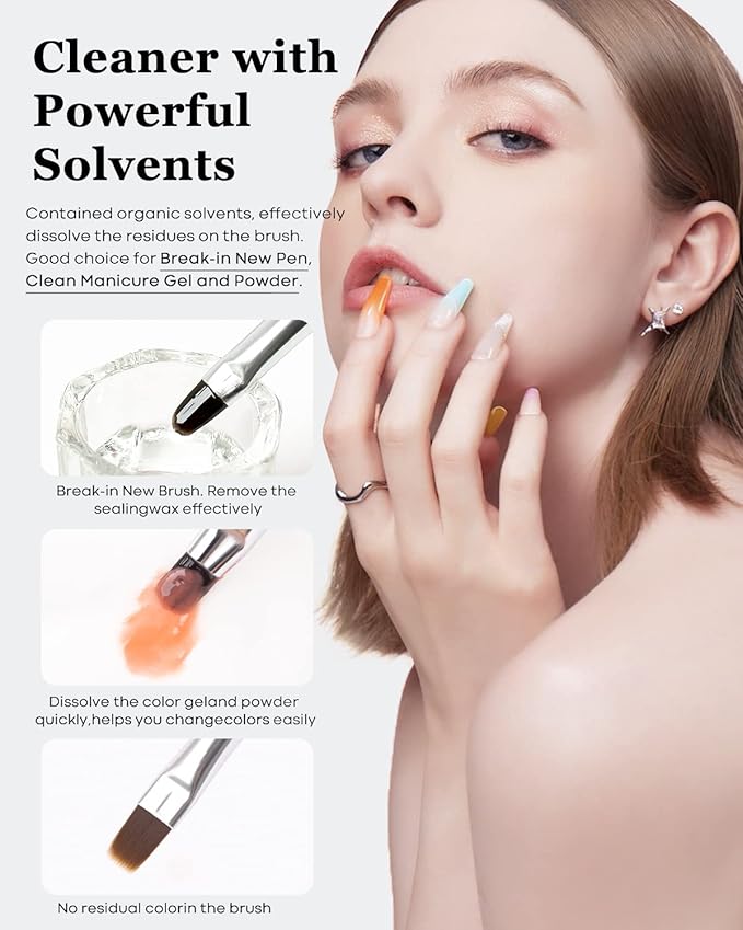Modelones Nail Art Brush Cleaner & Restorer for Nail Polish/ Extension Gel/Solid Builder Gel/Dip Powder/Acrylic with nail art brush Manicure Kits DIY Salon at Home - 80ml, W/Pro Brush