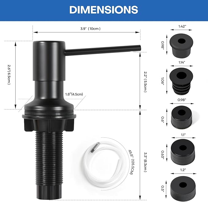 Soap Dispenser for Kitchen Sink, Matte Black Built in Soap Dispensers, Stainless Steel Sink Soap Dispenser or Lotion Dispenser Pump with 47" Extension Tube Kit, Upgraded Metal Check Valve