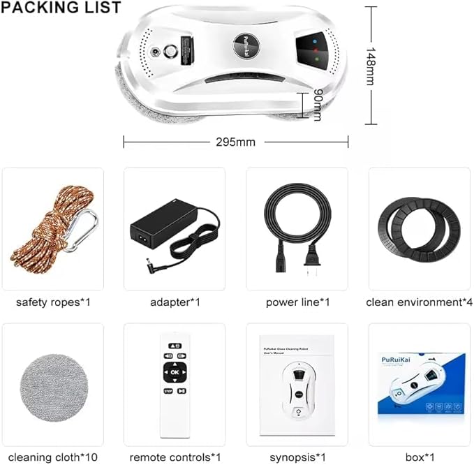 Automatic Smart Window Cleaning Robot, Window Cleaner Robot, Dual Water Spray Glass Washer with Remote Control, Safety Rope for High Rise Mirrors & Tiles in Home or Office (White)