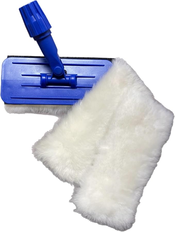 Genuine Lambwool Mop for Floor Cleaning, Dusting, Waxing, 9" Flat Mop with Reusable Lambswool Refills for Wet & Dry Use. Hardwood, Laminate and Tile Flooring. (1 Pad Holder + 3 Pads)