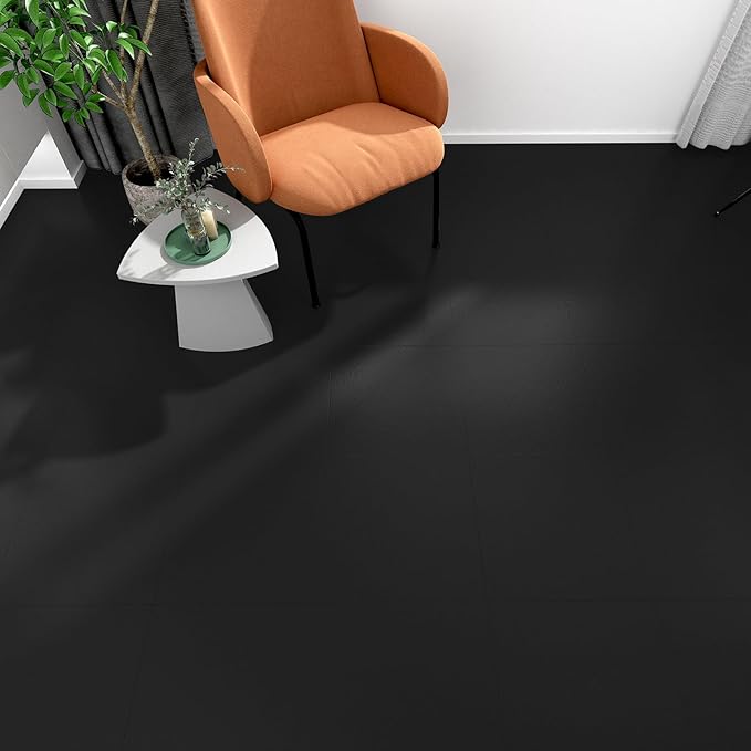 Marble Pure Black Floor Tiles Sheets Peel and Stick Vinyl Flooring for Bathroom Kitchen 5PCS Self Adhesive Flooring Panels Waterproof Basement Garage Floor Stickers Non-Slip Stick on Tiles 12''x12''
