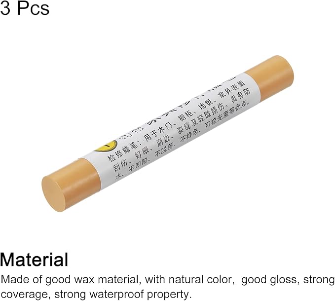 uxcell Furniture Repair Crayons, 3Pcs - Wood Wax Filler Stick, Furniture Markers Touch Up - for Scratches Holes Tables Desks Wooden Floors Cover Ups, Bamboo Yellow