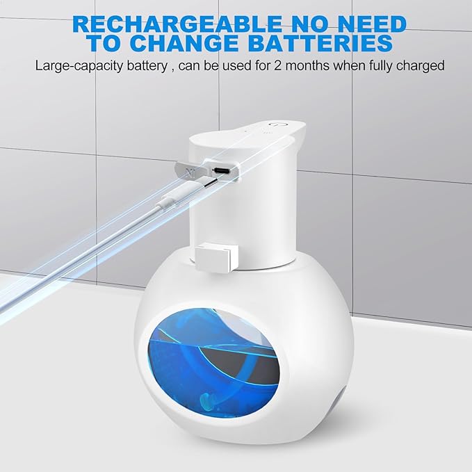 Automatic Soap Dispensers,15oz/420ml USB Touchless Automatic Foaming Soap Dispenser,Rechargeabled Wall Mounted Smart Soap Dispenser for Home Kitchen Bathroom Office Black (2,White)