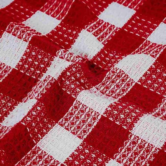 Blue Needles Waffle Weave Check Plaid Dish Cloths, 12x12 Inches 100% Cotton Set of 8 Dish Towels for Kitchen, Ultra Soft & Absorbent Kitchen Towels for Quick Drying Spring Summer - Burgundy & White