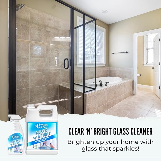 Hygea Natural Clear 'n' Bright - Non-Toxic Glass Cleaner Spray - Streak-Free & Ammonia-Free Window Cleaning - Window & Mirror Cleaning Supplies - Safe & Fast (3 Pack, 24oz Spray)