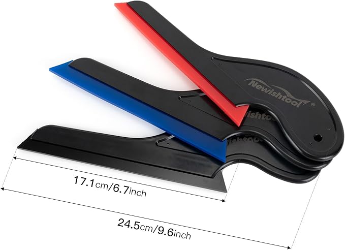 NEWISHTOOL Window Tint Tools, 3 PCS Side Wiper Swiper Silicone Squeegee, Car Squeegee Water Blade with Long Handle for Auto Window Tinting Glass Film Installation, Windshield Cleaning & Water Removing