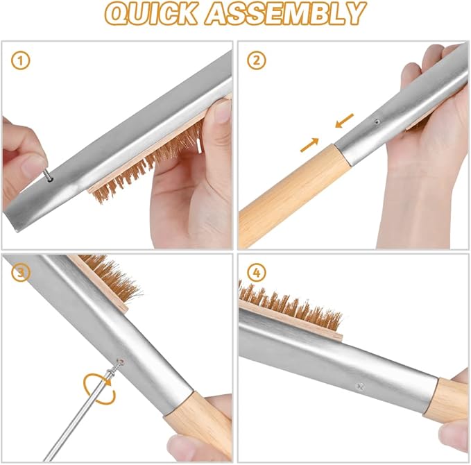 Pizza Oven Brush, 21" Brush and Stainless Steel Scraper for Pizza Stone, BBQ Grill Cleaning Brush Non Scratch Heat Proof Brass Bristles with Screwdriver, Outdoor Pizza Oven Accessories
