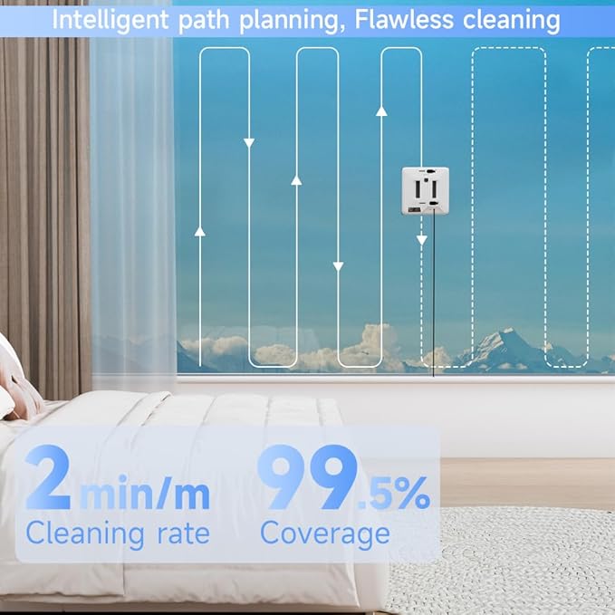 Window Cleaning Robot 3000Pa Suction, Auto Water Spray, Intelligent Path Planning,3 Modes,Remote Control&Safety Rope–Efficient Glass Cleaner for High-Rise/Frameless/Home Glass with Portable Case