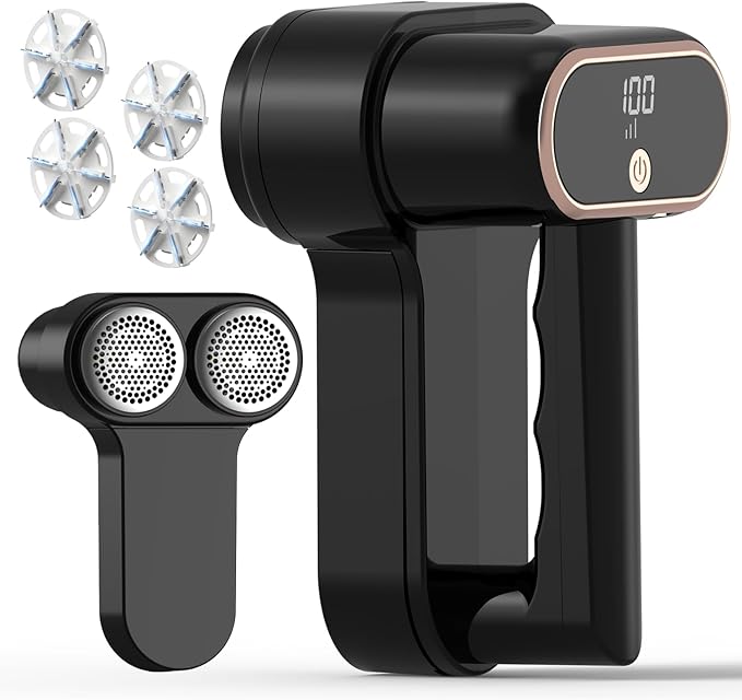 Dual Motors Rechargeable Fabric Shaver,3-Speed Lint Remover for Clothes Sweat & Furniture Couch,Eliminates Fuzz & Pilling,Electric Lint Shaver with LED Display & Type-C Fast Charging Port - Black