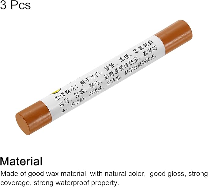uxcell Furniture Repair Crayons, 3Pcs - Wood Wax Filler Stick, Furniture Markers Touch Up - for Scratches Holes Tables Desks Wooden Floors Cover Ups, Impression Brown