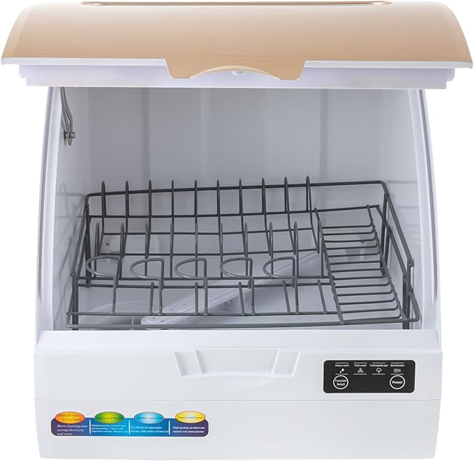Portable Dishwasher Countertop,Portable Mini Dishwasher with 5L Built-in Water Tank for Apartments& RVs,Compact Dishwashers with 5 Washing Programs,High-Temp& Air-Dry Function (Gold)