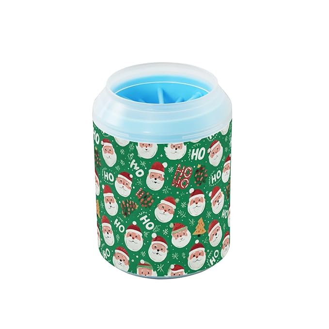 Dog Paw Cleaner Cups for Dogs Pets Foot Washer Paw Scrubber for Medium Small Cats Dogs Cute Cleaning Cup Deep Green Christmas Santa Claus