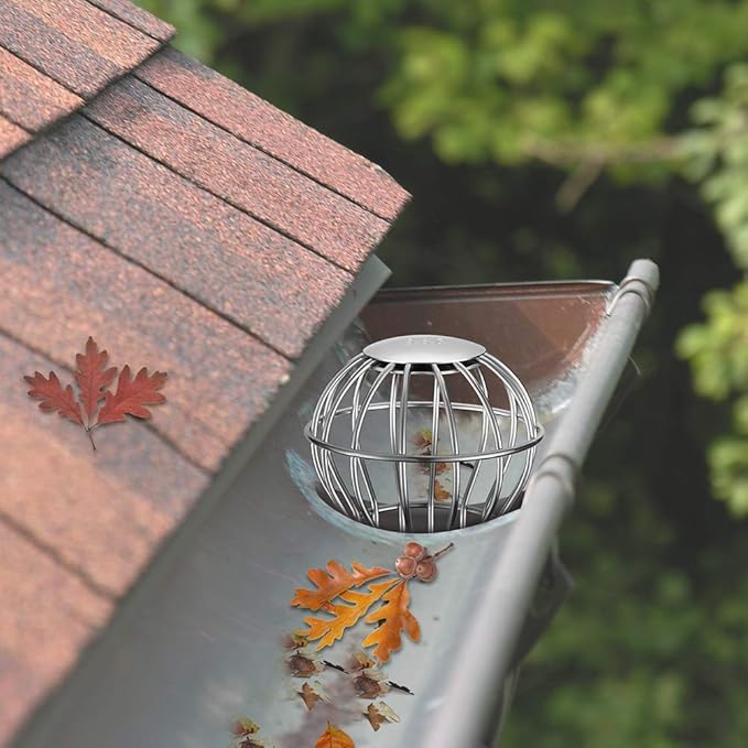 Gutter Guard, Fits for 2.8" ~ 3.7" Round Downspout, 304 Stainless Steel Rigid Filter Strainer, Stops Leaves Seeds and Other Debris, Gutter Cleaning Tool – 4 Pack