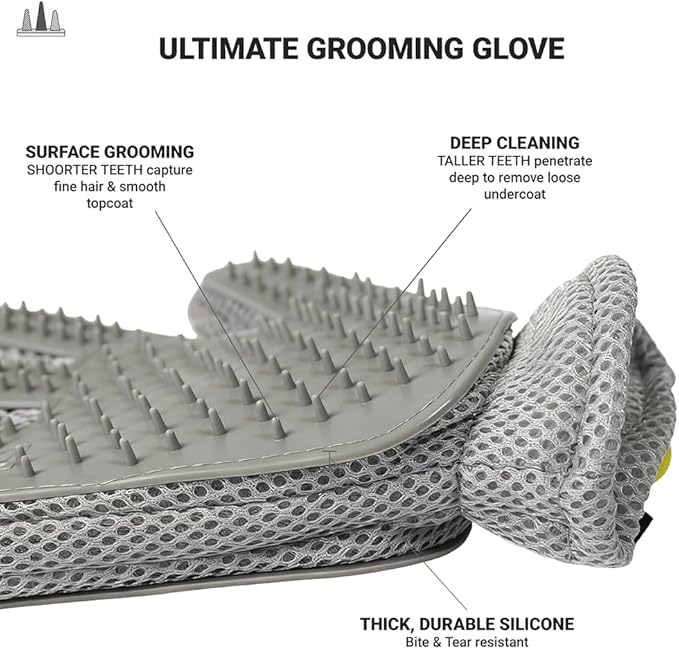 Pet Hair Remover Glove for Dogs & Cats - Deshedding Mitt & Grooming Brush - Gentle Massage Tool for Shedding Pets with Short or Long Fur - Bath Brush for Efficient Cleaning
