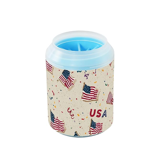 Dog Paw Cleaner Cups for Dogs Pet Foot Washer Paw Scrubber for Small Medium Large Dogs Cats Cleaning Cup Patriotic American Flags