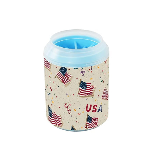 Dog Paw Cleaner Cups for Dogs Pet Foot Washer Paw Scrubber for Small Medium Large Dogs Cats Cleaning Cup Patriotic American Flags