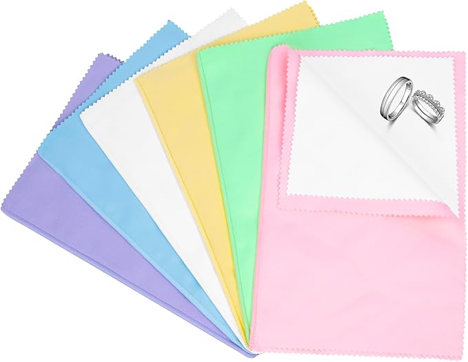 6 PCS Jewelry Polishing Cloths, 10x12 Inch Soft Pure Cotton Polishing Cloths for Cleaning Gold, Silver, Platinum, Diamond, Stainless Steel, Keeps Clean and Shiny (6 Light Colors)