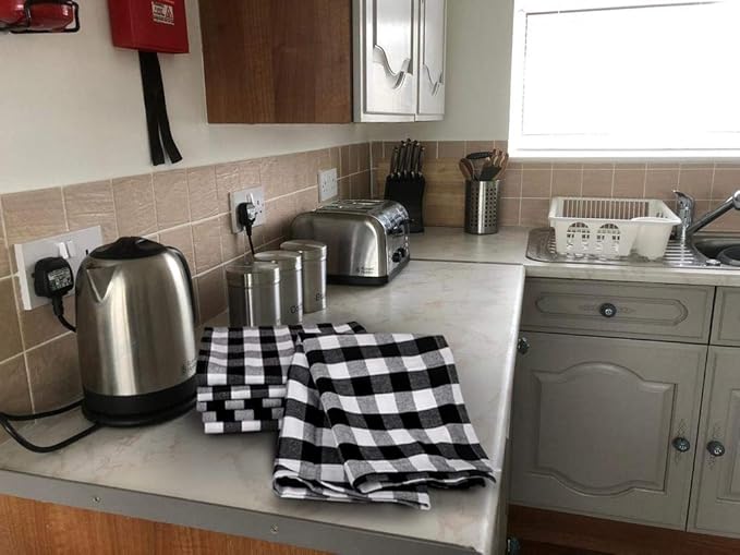 Urban Villa Kitchen Towels 100% Cotton Dish Towels for Kitchen (Set of 6) 20”x30” Dish Cloths Highly Absorbent Kitchen Linen Set with Hanging Loop Perfect for Drying Dishes Cleaning – Black White