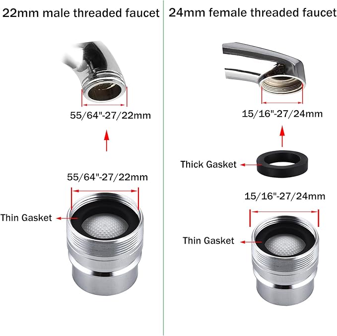 Dishwasher Faucet Adapter with Aerator, Faucet Adapter for Portable Washer, Dishwasher Snap Adapter Connection, for Kitchen/Bathroom Faucet, Chrome