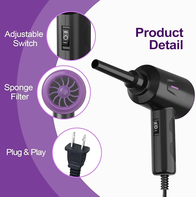 Air Duster - Compressed Air - 5.74 oz High Power Cleaning for Computer - PC - 2 Gear Air Blower (Black Purple)