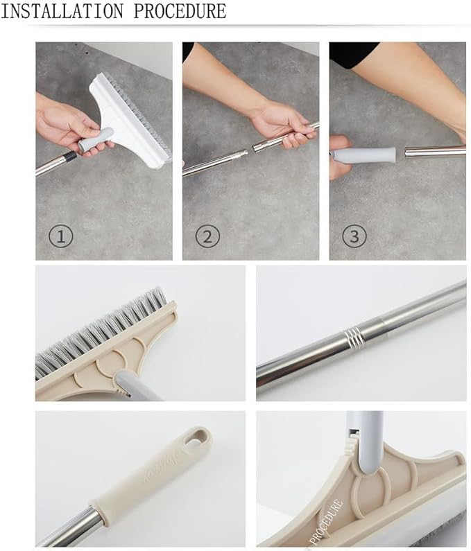 2 in 1 Cleaning Floor Scrub Brush Floor Brush Scrubber New Upgraded 53.5" Long Handle Grout Brush Scrape V-Shape Stiff Bristle Cleaning Brush with Squeegee 120°Rotating Tile Brush for Bathroom