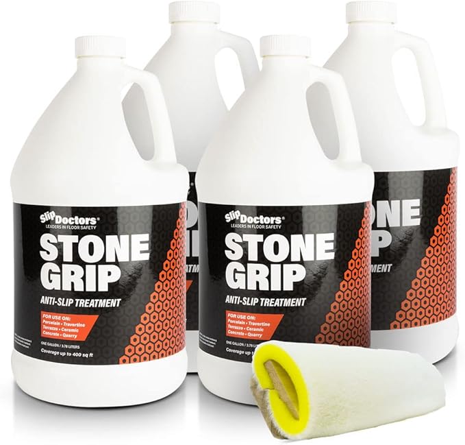 Stone Grip Industrial Non-Slip Floor Treatment for Tile and Stone to Prevent Slippery Floors. Indoor/Outdoor, Residential/Commercial, Works in Minutes for Increased Traction (4 Gallon)