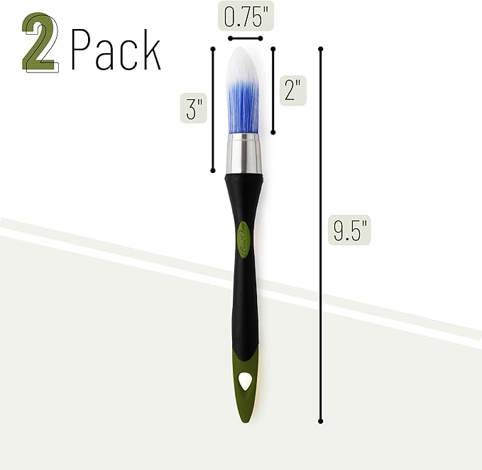 Bates- Trim Paint Brush, 2 pcs, 0.6" Inch, Black & Green Handle, Trim Brushes for Painting