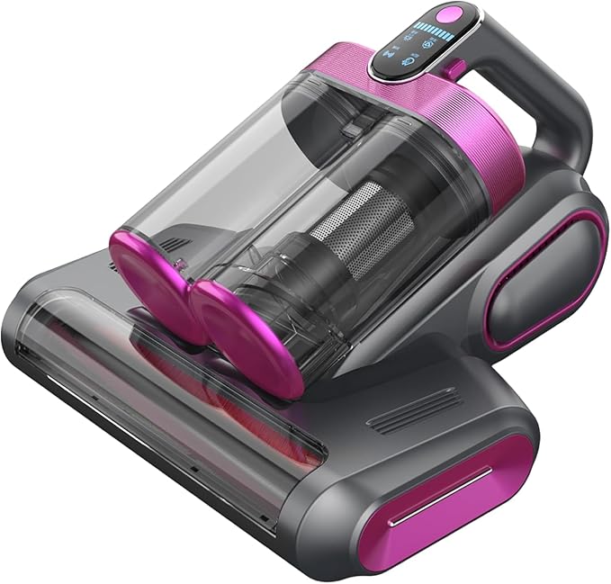 Cordless Double-Cup Mattress Vacuum Cleaner, 13kpa Suction 273nm UV-C Light, 80000 RPM/Min Brushroll Rotation, USB Rechargeable Handheld Vacuum for for Mattress & Upholstery (Gray)