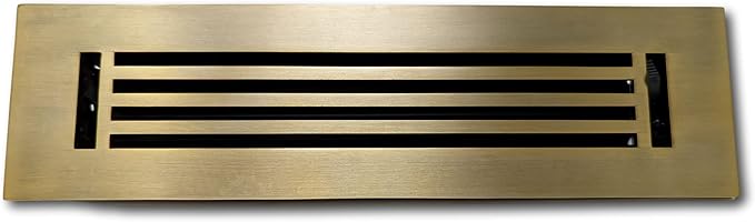 Madelyn Carter 2 x 12 Cast Aluminum Linear Bar Vent Cover with Damper - Antique Brass (Overall: 3.75 x 13.5) | Floor Register - Wall Register
