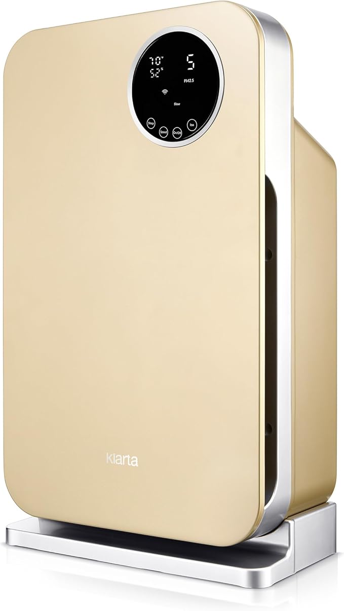 Air Purifier for Home - Smart WiFi App - Ultra Quiet 20 dB - Removes Allergens, Smoke & Odors - 99.97% Particle Filtration - Up to 1200 ft - Klarta Forste Gold