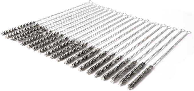 12 Inch Pipe Cleaning Brush Set with Stainless Steel Bristles, Steel Wire Tube Brush Kit for Auto Parts Polishing, Machining, Bottles, Tubes, Etc.（10mm-20pcs）