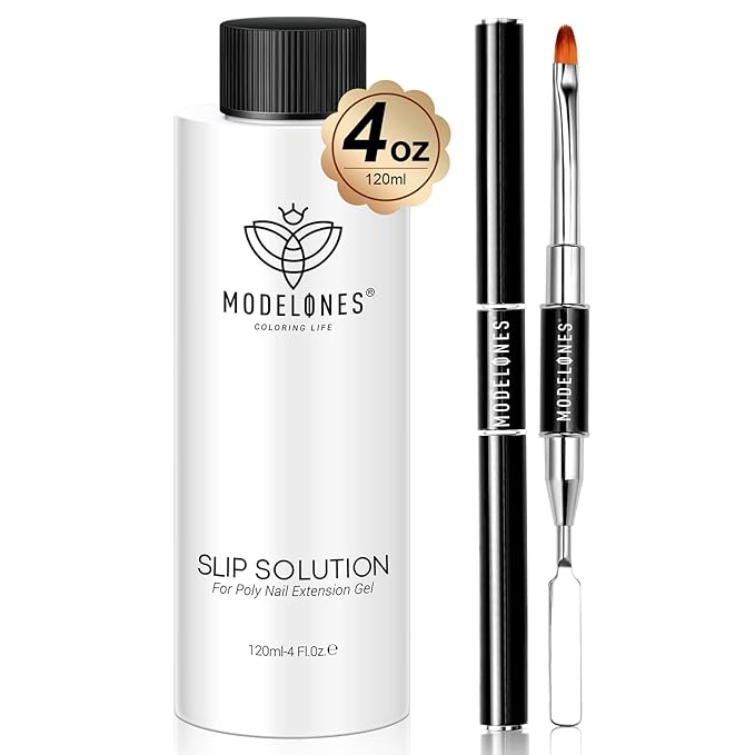 Modelones Poly Extension Gel Kit Slip Solution for Nails Forms with Dual-Ended Nail Brush Anti-Stick Liquid Brushes Cleaning Easy Spread for Beginner