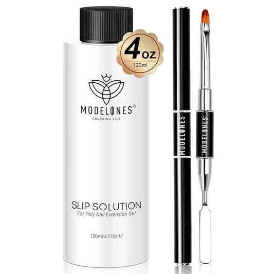 Modelones Poly Extension Gel Kit Slip Solution for Nails Forms with Dual-Ended Nail Brush Anti-Stick Liquid Brushes Cleaning Easy Spread for Beginner