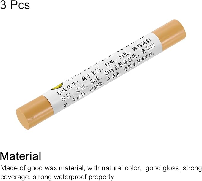 uxcell Furniture Repair Crayons, 3Pcs - Wood Wax Filler Stick, Furniture Markers Touch Up - for Scratches Holes Tables Desks Wooden Floors Cover Ups, Earthy Yellow
