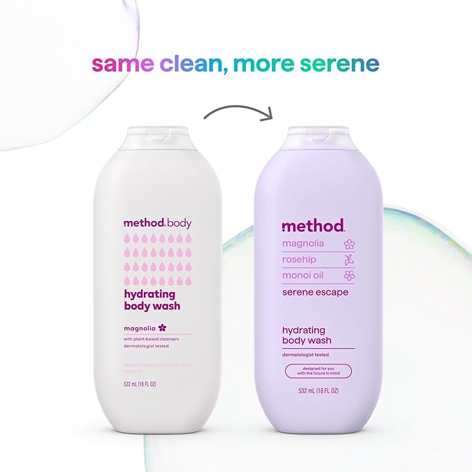 Method Body Wash,Serene Escape,Magnolia + Rose Hip + Monoi Oil notes,18oz,(Pack of 2)