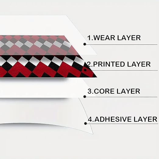Nuxovilar Peel and Stick Vinyl Floor Tiles, 11.8"x11.8" Red & Black Argyle Pattern, 10-Pack Self-Adhesive Flooring