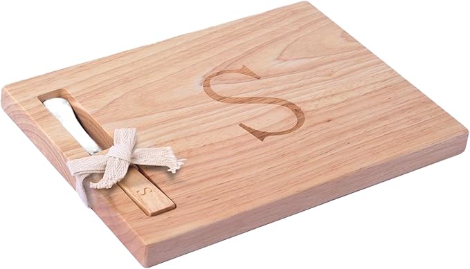Miicol Wood Charcuterie Board, Monogram Cheese Board 10 Inch, Personalized Initial Cutting Board with Spreader, Unique Housewarming Gift, Ideal for Kitchen, Home, Letter S