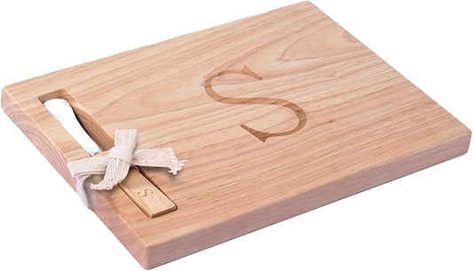 Miicol Wood Charcuterie Board, Monogram Cheese Board 10 Inch, Personalized Initial Cutting Board with Spreader, Unique Housewarming Gift, Ideal for Kitchen, Home, Letter S
