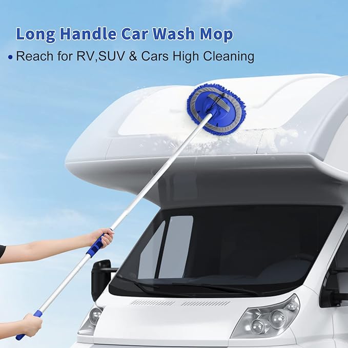 Lsyomne 62'' Car Wash Brush Mop Kit with Long Handle Microfiber Car Washing Tool kit Detailing Brush Car Wheel Tire Cleaning Brush Windshield Squeegee Car Duster Towel for Cars Truck, SUV, RV