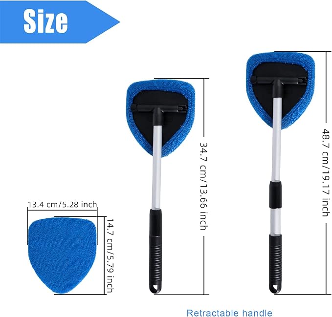 8 PCS Car Windshield Cleaner Tool Kit, Car Window Cleaner Windshield Cleaning Tool with 5 Reusable Microfiber Pads 2 Spray Bottle and Extendable Handle, Auto Glass Wiper Kit Home Windows, Blue