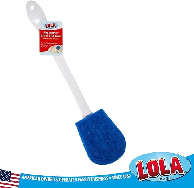 LOLA Bath & Toilet Bowl Scrubber Brush w/Comfort Handle, 72 Pack, w/Hang Hole. Non-Scratch, Removes Rings w/Scrubbing Pad
